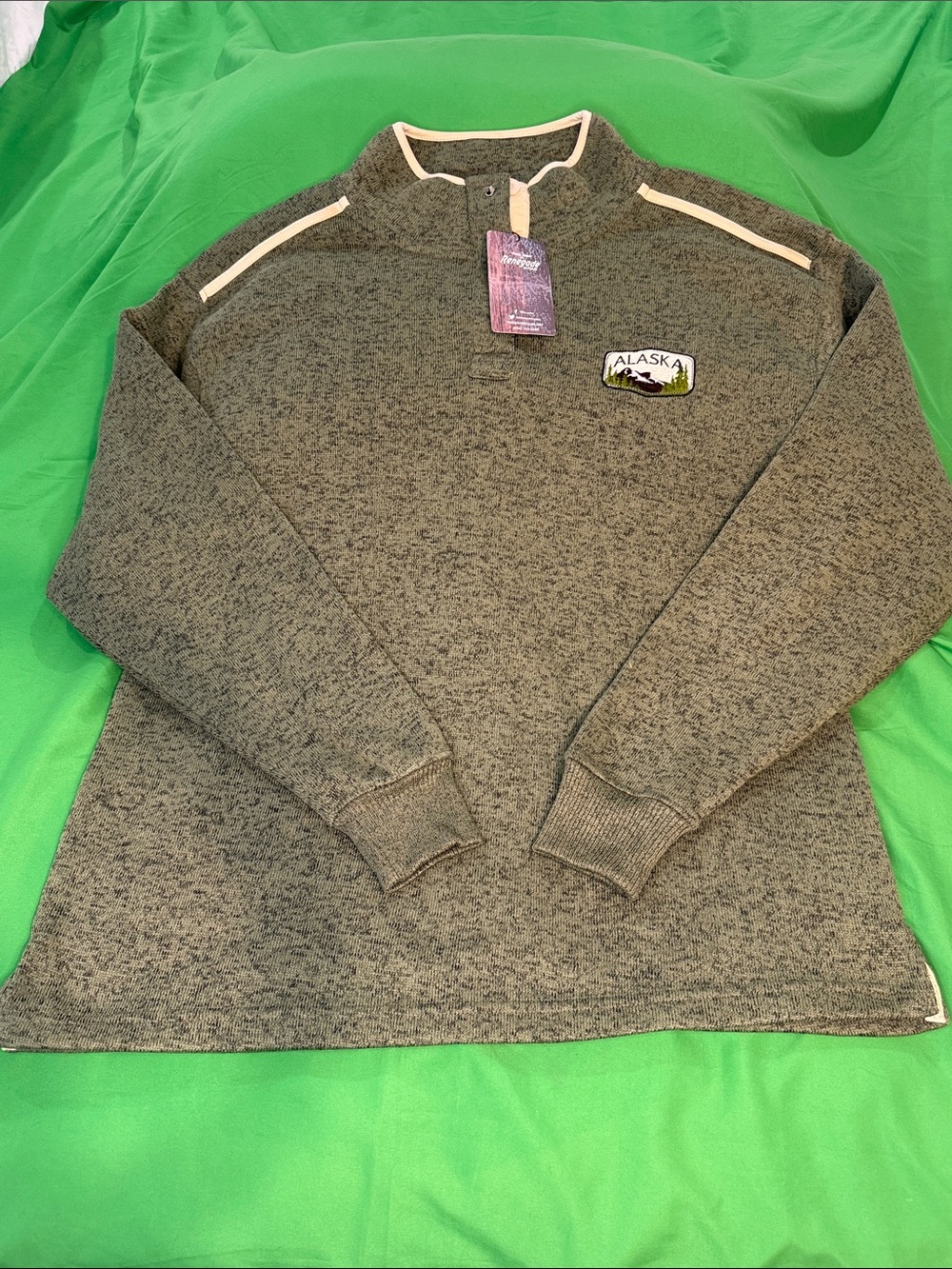 Alaska Patch Polo Cardigan Sweater - Heather Olive